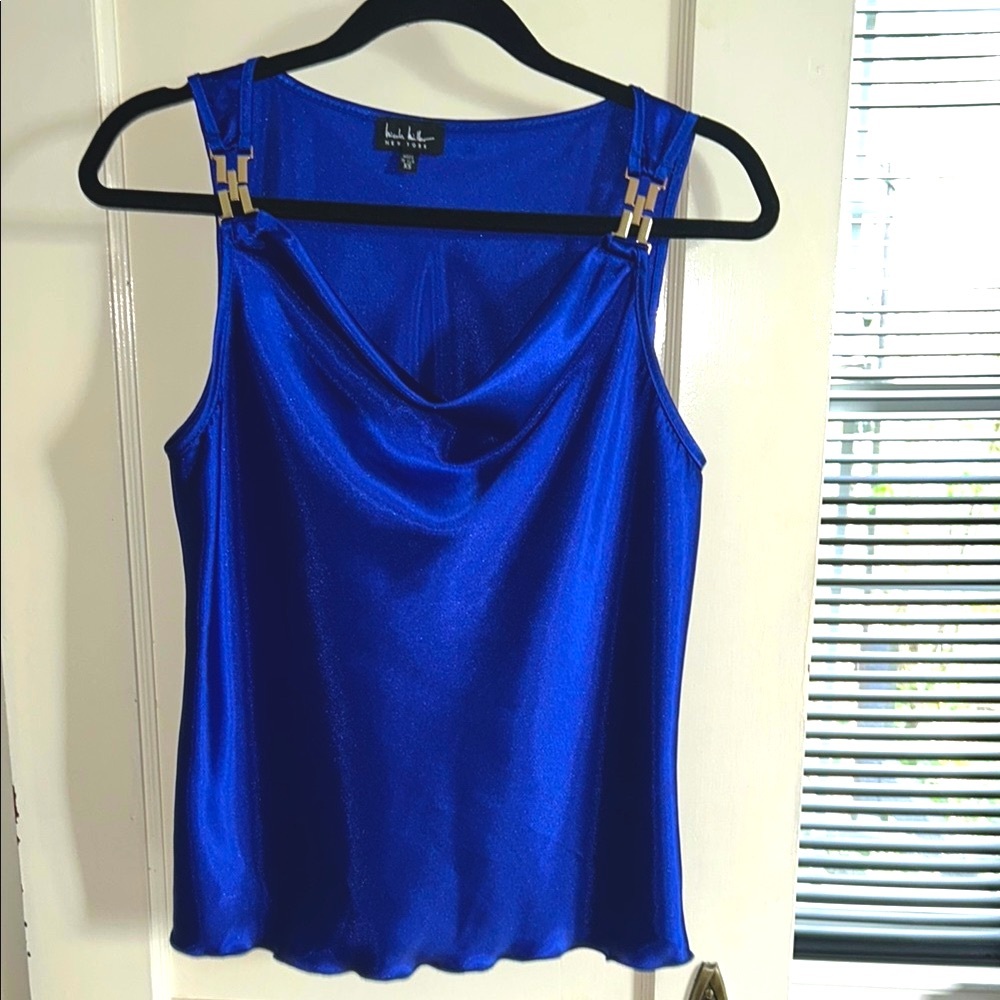Nicole Miller Blue Sleeveless Top with gold strap detail , size XS